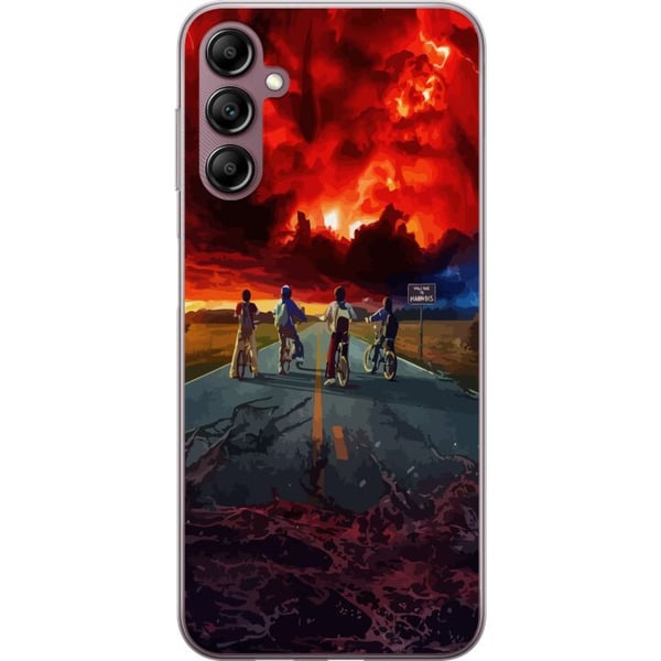 Kompatibel Mobilcover til Samsung Galaxy A14 5G Sci-fi-inspireret eventyrplakat med cyklende børn – dramatisk himmel og nostalgisk 80’er-stemning