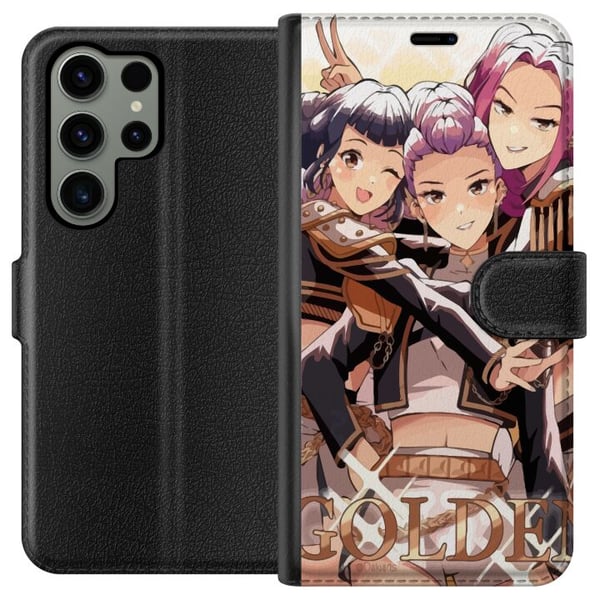 Kompatibelt Lommeboketui til Samsung Galaxy S23 Ultra K-Pop Demon Hunters gull og svart anime-trio – kraftfullt K-pop-inspirert e-sportdesign med det