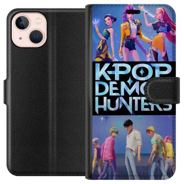 Kompatibelt Plånboksfodral till Apple iPhone 13 mini Kpop Demon Hunters koreansk idol band poster anime gaming fantasy cartoon retro style fanart des