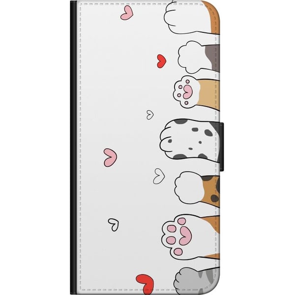 Kompatibelt Lommeboketui til Samsung Galaxy A20s Søte kattepoter med hjerter på hvit bakgrunn, minimalistisk kawaii-motiv for dyreelskere, mykt desig