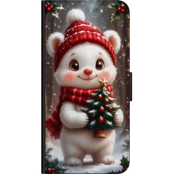 Kompatibelt Lommeboketui til Samsung Galaxy A03s Julebjørn rød lue søt bjørn lite grantre kawaii koselig vinter skog festlig jul kunstplakat