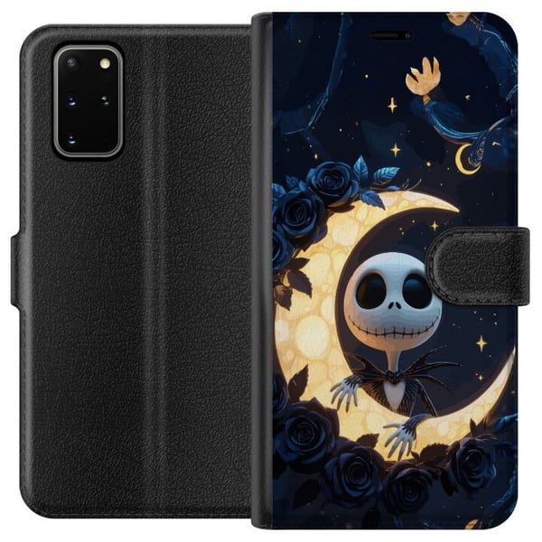 Kompatibelt Plånboksfodral till Samsung Galaxy S20+ Moonlight Skeleton motiv med skelettfigur som sitter på måne omgiven av stjärnor och rosor