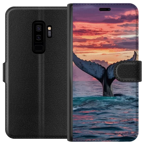 Kompatibelt Plånboksfodral till Samsung Galaxy S9+ Valfena i solnedgång med tropisk himmel och stilla hav inspirerad design med lugn energi och magis