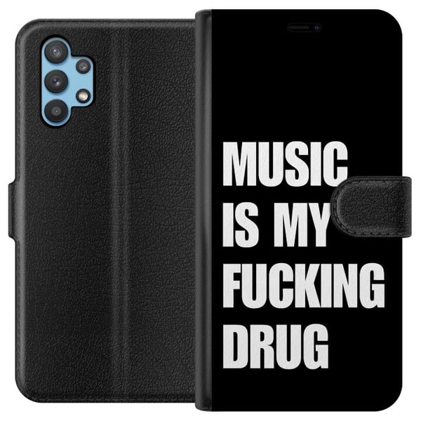 Kompatibelt Plånboksfodral till Samsung Galaxy A32 5G Tydlig svart bakgrund med stark vit text som uttrycker passion för musik i kraftfull rakt moder Kompatibelt Plånboksfodral till Samsung Galaxy A32 5G Tydlig svart bakgrund med stark vit text som uttrycker passion för musik i kraftfull rakt moder