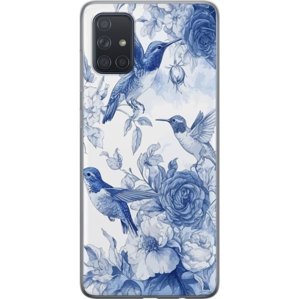 Kompatibelt Mobildeksel til Samsung Galaxy A71 Blått mønster med fugler og blomster retro Kompatibelt Mobildeksel til Samsung Galaxy A71 Blått mønster med fugler og blomster retro