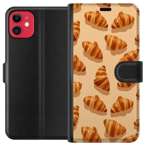 Kompatibel Tegnebogsetui til Apple iPhone 11 Croissantmønster med gyldenbrune franske bagværk beige baggrund caféinspireret illustration i elegant og Kompatibel Tegnebogsetui til Apple iPhone 11 Croissantmønster med gyldenbrune franske bagværk beige baggrund caféinspireret illustration i elegant og