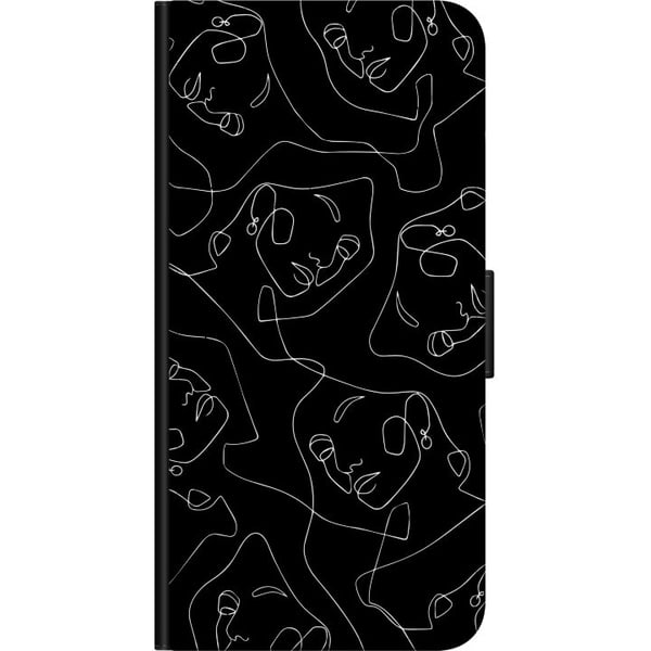 Kompatibelt Lommeboketui til Samsung Galaxy A03s Abstrakte ansikter strekunst i hvitt på mørk bakgrunn moderne minimalistisk stil for kunstelskere