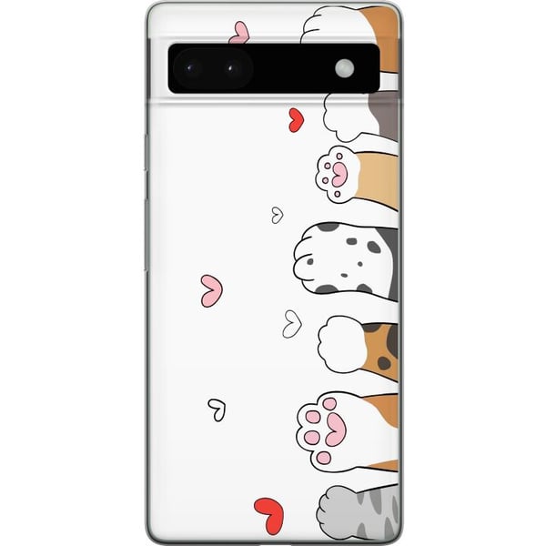 Yhteensopiva Puhelinkuori Google Pixel 6a Suloiset kissantassut, joissa on sydämiä valkoisella taustalla, minimalistinen kawaii-aihe eläinten ystävil