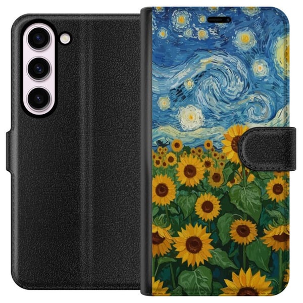 Yhteensopiva Lompakkokotelo Samsung Galaxy S23 Auringonkukkapeltotaide – Van Goghin inspiroima maalaus tähtikirkkaalla taivaalla
