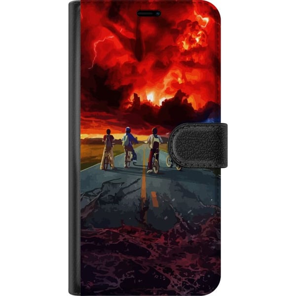 Kompatibelt Plånboksfodral till Samsung Galaxy A20e Sci-fi-inspirerad äventyrsposter med cyklande barn – dramatisk himmel och nostalgisk 80-talskänsl