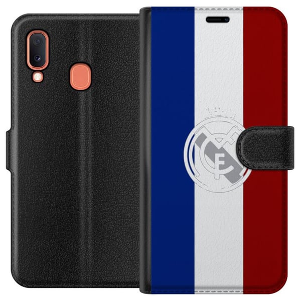 Yhteensopiva Lompakkokotelo Samsung Galaxy A20e Trikolorista inspiroitunut urheiludesign sinisenä, valkoisena ja punaisena – voimakas jalkapallohenki