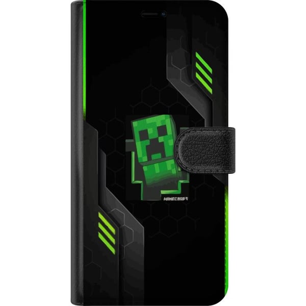 Kompatibel Tegnebogsetui til Samsung Galaxy S23+ Grøn pixelbaseret, creeperlignende spilillustration i futuristisk neonstil til gamingrum