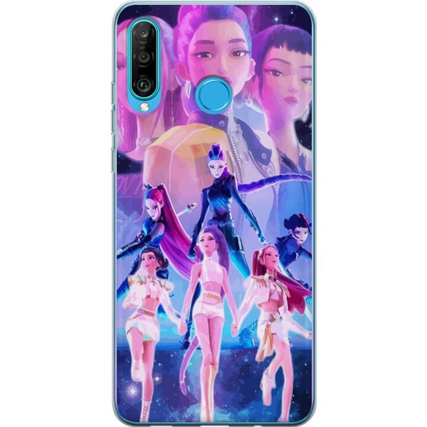 Kompatibelt Mobilskal till Huawei P30 lite Kosmisk neonmiljö med K-popinspirerad tjejgrupp i futuristisk scenografi