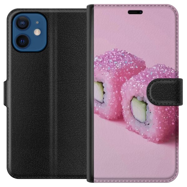 Kompatibelt Lommeboketui til Apple iPhone 12 Sushi plakat rosa glitter kawaii japansk mat rull ris fisk estetisk mattedesign søt Japan kunst