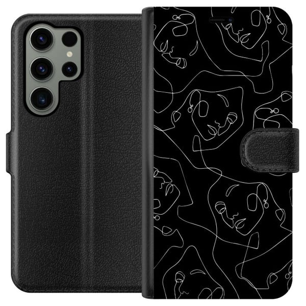 Kompatibel Tegnebogsetui til Samsung Galaxy S23 Ultra Abstrakte ansigter stregkunst i hvidt på mørk baggrund moderne minimalistisk stil til kunstelsk Kompatibel Tegnebogsetui til Samsung Galaxy S23 Ultra Abstrakte ansigter stregkunst i hvidt på mørk baggrund moderne minimalistisk stil til kunstelsk