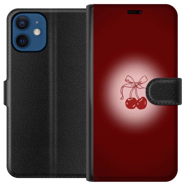 Yhteensopiva Lompakkokotelo Apple iPhone 12 mini Cherry Bow -kirsikkadesign rusettikoristeella romanttisessa retrotyylissä, punainen väri ja vintageh