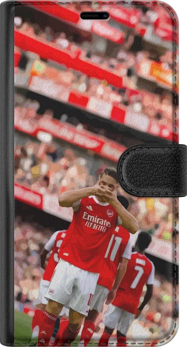 Yhteensopiva Lompakkokotelo Apple iPhone 11 Arsenal-kuvitus – Martin Ødegaard jalkapallopaidassa, maalijuhlan design