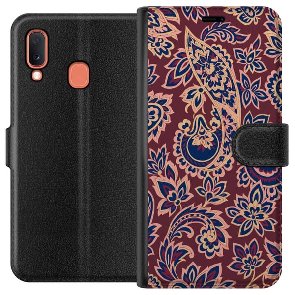 Kompatibelt Lommeboketui til Samsung Galaxy A20e Paisley orientalsk mønster boho indisk mønster vintage ornament blomster retro tekstil tapet dekoras Kompatibelt Lommeboketui til Samsung Galaxy A20e Paisley orientalsk mønster boho indisk mønster vintage ornament blomster retro tekstil tapet dekoras