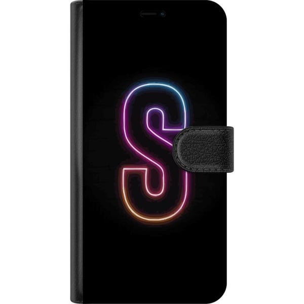 Kompatibelt Lommeboketui til Samsung Galaxy S21 Neonbokstaven S i rosa og blå toner mot mørk bakgrunn i retrofuturistisk design
