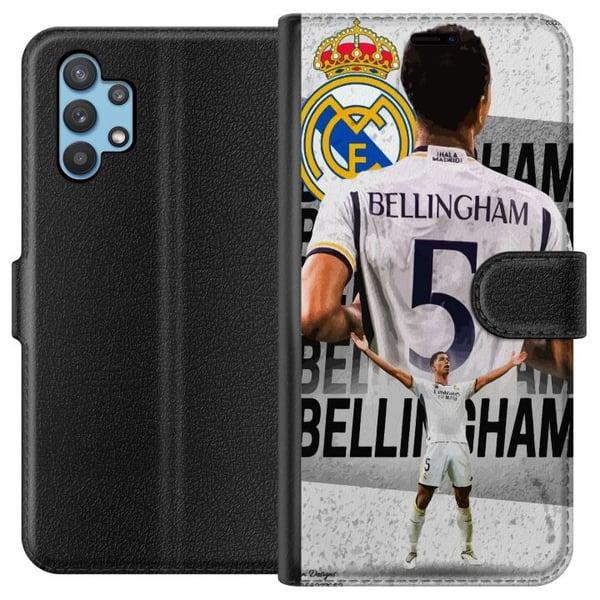 Kompatibelt Plånboksfodral till Samsung Galaxy A32 5G Real Madrid Jude Bellingham med försvarare i nummer 5 tröja stort klubbemblem svartvit kontrast Kompatibelt Plånboksfodral till Samsung Galaxy A32 5G Real Madrid Jude Bellingham med försvarare i nummer 5 tröja stort klubbemblem svartvit kontrast