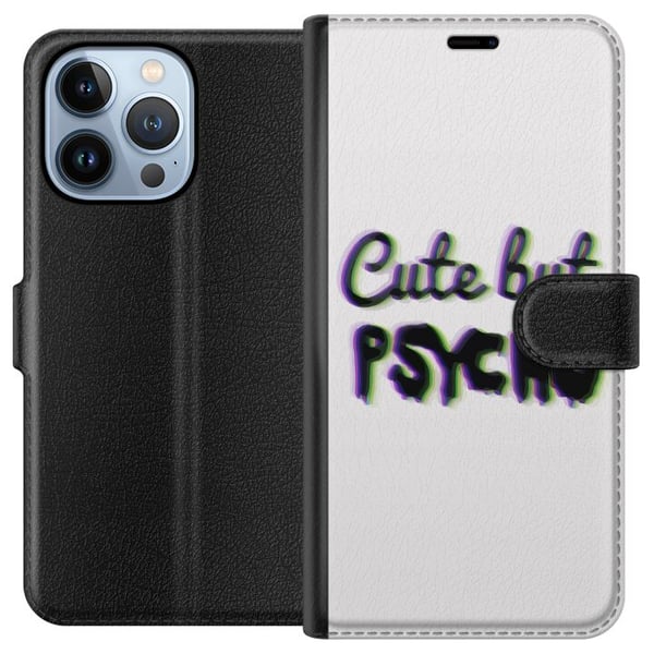 Kompatibelt Lommeboketui til Apple iPhone 13 Pro Minimalistisk glitchtypografi med teksten cute but psycho i neonlignende fargeeffekt Kompatibelt Lommeboketui til Apple iPhone 13 Pro Minimalistisk glitchtypografi med teksten cute but psycho i neonlignende fargeeffekt