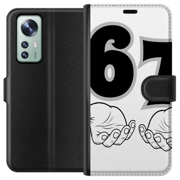 Yhteensopiva Lompakkokotelo Xiaomi 12 67 meemikäsien kuvitus mustavalkoisena – tyylikäs 6–7-grafiikka käsillä ja selkeällä minimalistisella muotoilul