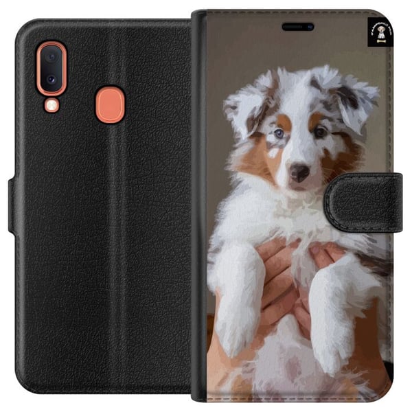 Kompatibelt Lommeboketui til Samsung Galaxy A20e Søt valp med blå øyne og fluffy pels – perfekt for hundeelskere som ønsker et sjarmerende og moderne Kompatibelt Lommeboketui til Samsung Galaxy A20e Søt valp med blå øyne og fluffy pels – perfekt for hundeelskere som ønsker et sjarmerende og moderne