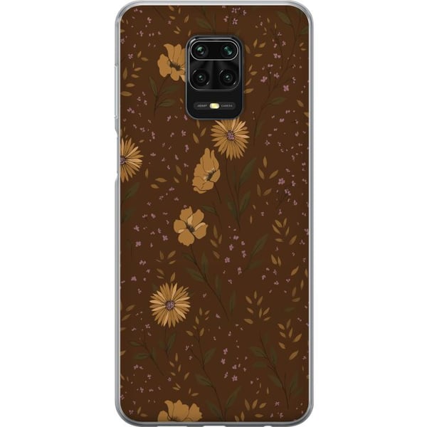 Yhteensopiva Puhelinkuori Xiaomi Redmi Note 9S Retro kukkakuvio ruskea tausta kukat vintage 70-luvun tyyli boheemi tapettisuunnittelu painatus