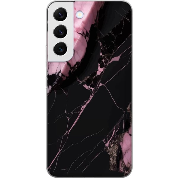 Yhteensopiva Puhelinkuori Samsung Galaxy S22 5G Musta ja vaaleanpunainen marmorikuvio, jossa on voimakkaita kontrasteja, teräviä halkeamalinjoja ja k