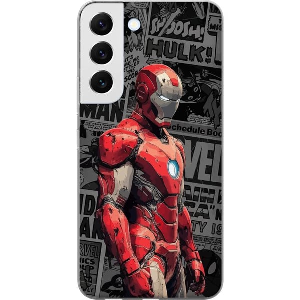 Kompatibelt Mobilskal till Samsung Galaxy S22 5G Iron Man illustration i röd rustning med serietidningsbakgrund kraftfullt motiv för filmfans Kompatibelt Mobilskal till Samsung Galaxy S22 5G Iron Man illustration i röd rustning med serietidningsbakgrund kraftfullt motiv för filmfans