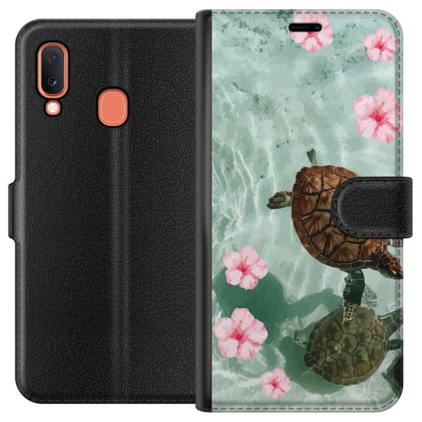 Kompatibelt Lommeboketui til Samsung Galaxy A20e Skilpadder og hibiskus tropisk design med blomster og vann rolig feriefølelse inspirert av hav og pa Kompatibelt Lommeboketui til Samsung Galaxy A20e Skilpadder og hibiskus tropisk design med blomster og vann rolig feriefølelse inspirert av hav og pa