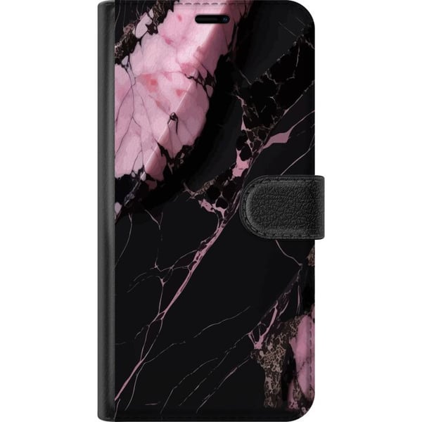 Kompatibelt Plånboksfodral till Samsung Galaxy S20+ Svart och rosa marmormönster med kraftiga kontraster, skarpa spricklinjer och polerad stenestetik