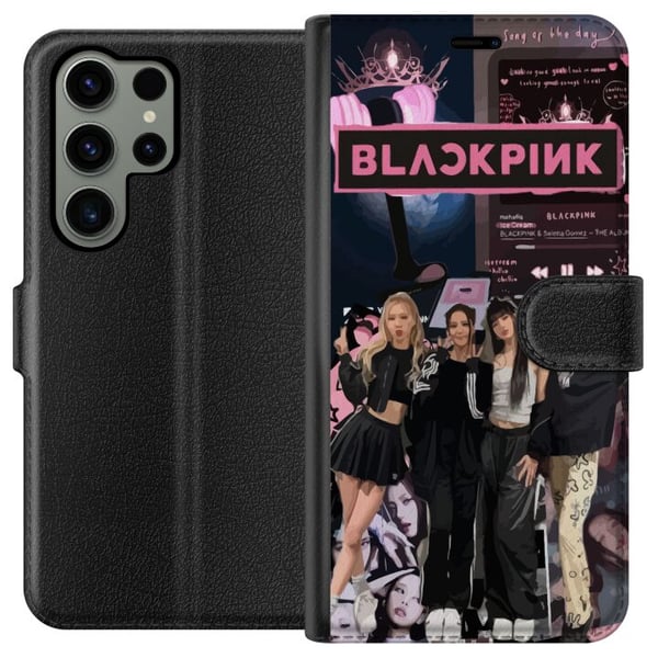 Kompatibel Tegnebogsetui til Samsung Galaxy S23 Ultra BLACKPINK-collage med musikafspiller modeæstetik rosa sort K-pop-design