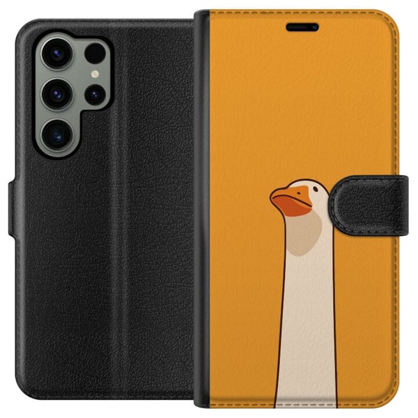 Kompatibel Tegnebogsetui til Samsung Galaxy S23 Ultra Minimalistisk gåseillustration på varm gul baggrund – humoristisk dyredesign i moderne og rolig Kompatibel Tegnebogsetui til Samsung Galaxy S23 Ultra Minimalistisk gåseillustration på varm gul baggrund – humoristisk dyredesign i moderne og rolig