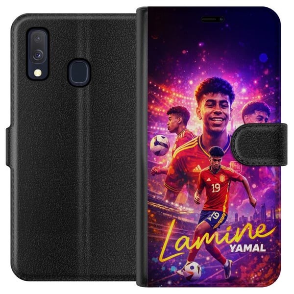 Kompatibel Tegnebogsetui til Samsung Galaxy A40 Lamine Yamal-fodboldplakat i spansk landsholdstrøje med action i højt tempo, farverig sportsillustrat