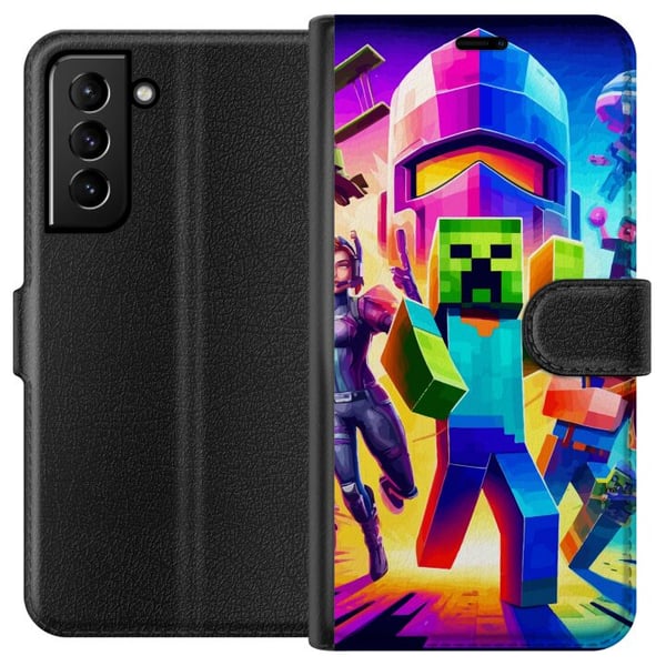 Kompatibelt Lommeboketui til Samsung Galaxy S21+ 5G Fortnite vs Minecraft Kompatibelt Lommeboketui til Samsung Galaxy S21+ 5G Fortnite vs Minecraft