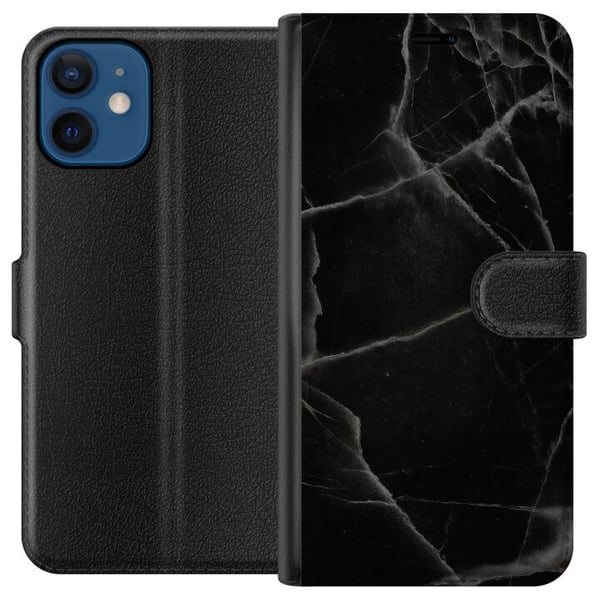 Yhteensopiva Lompakkokotelo Apple iPhone 12 mini Musta marmori