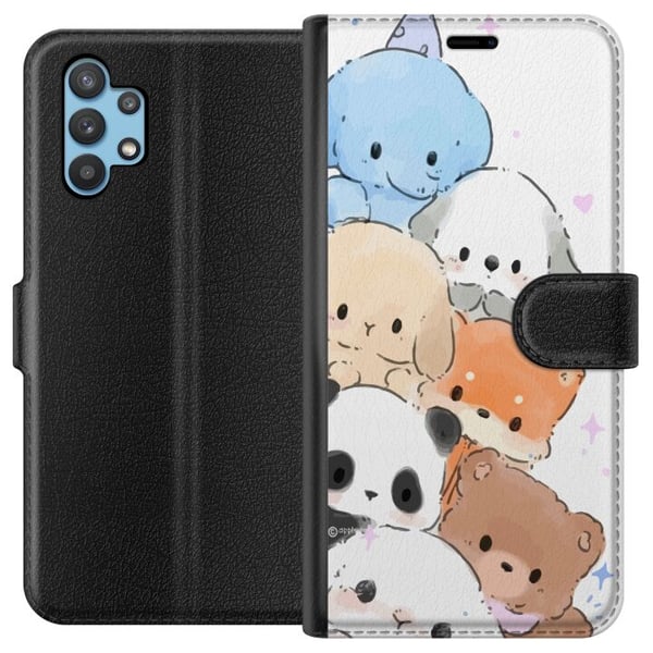 Kompatibelt Plånboksfodral till Samsung Galaxy A32 5G Söt stapel av kawaii djur i pastellfärger charmig skissad illustration perfekt för dig som gill Kompatibelt Plånboksfodral till Samsung Galaxy A32 5G Söt stapel av kawaii djur i pastellfärger charmig skissad illustration perfekt för dig som gill