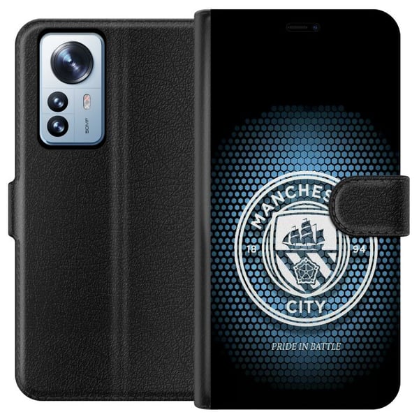 Kompatibelt Plånboksfodral till Xiaomi 12 Pro Manchester City fotboll Erling Haaland blå klubbdesign illustration
