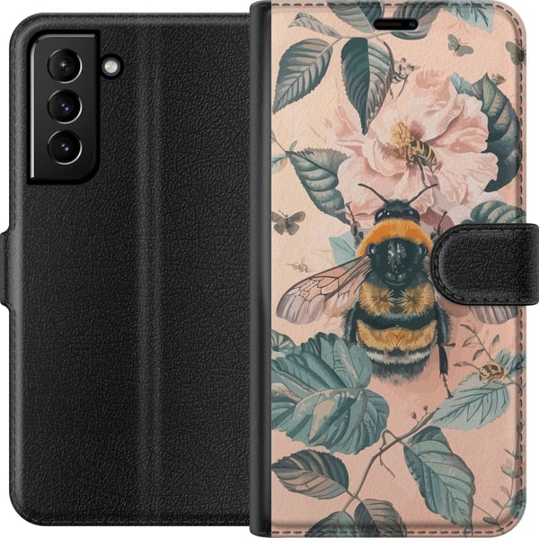 Kompatibel Tegnebogsetui til Samsung Galaxy S21+ 5G Humle på blomst i pastelfarver, smukt naturinspireret design, der formidler ro, energi og harmoni