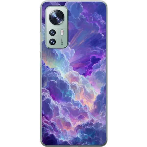 Yhteensopiva Puhelinkuori Xiaomi 12 Vaaleanpunaisten, sinisten ja violettien värikkäiden pilvien fantasiamaisema, jossa on pehmeitä muotoja ja valons