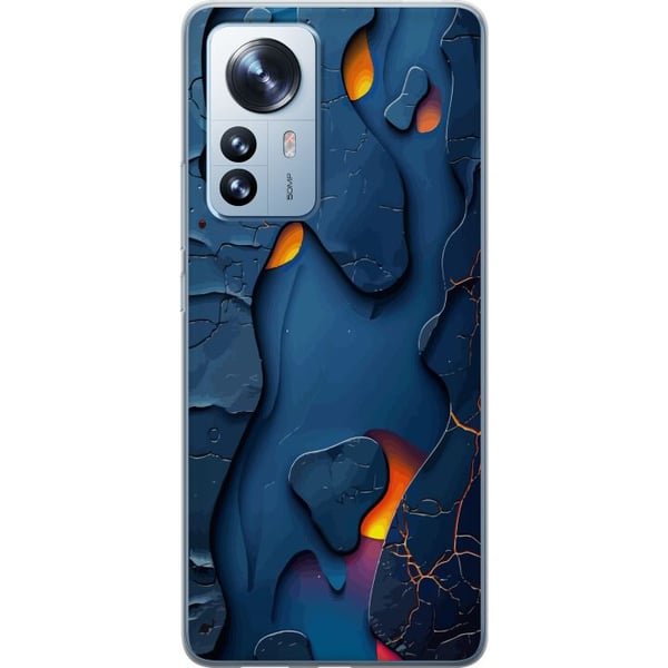 Kompatibelt Mobilskal till Xiaomi 12 Pro Flytande abstrakta former i blått med varm glöd