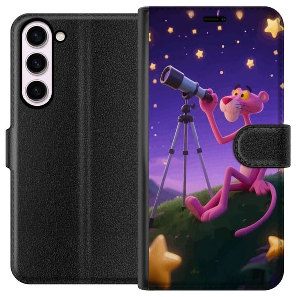 Yhteensopiva Lompakkokotelo Samsung Galaxy S23+ Pink Panther Stars, vaaleanpunainen pantteri tähtien keskellä – retrohenkinen ja viehättävä kuvitus