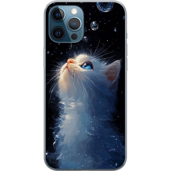 Kompatibel Mobilcover til Apple iPhone 12 Pro Drømmende stjernekatt med en hvid kat, der kigger mod stjernerne, et drømmende og magisk motiv for katt