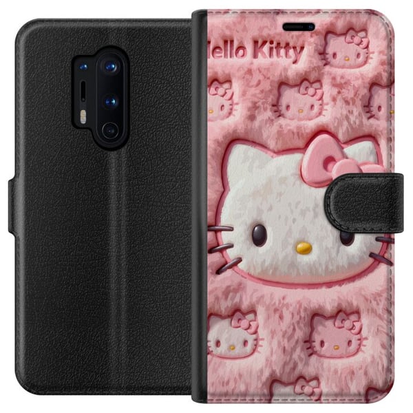 Kompatibel Tegnebogsetui til OnePlus 8 Pro Hello Kitty-inspireret pink fluffy design med et ikonisk katteansigt i kawaii-stil