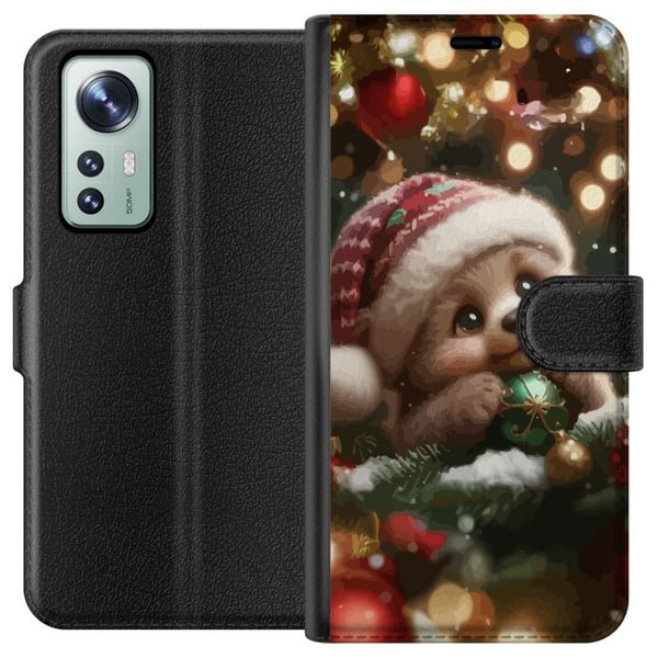Yhteensopiva Lompakkokotelo Xiaomi 12 Joulun nukkuva karhu palloja söpö karhu tunnelmalliset valot joulu kawaii lämmin juhla söpö talvi juliste