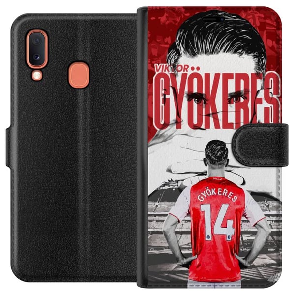 Kompatibelt Plånboksfodral till Samsung Galaxy A20e Viktor Gyökeres Arsenal illustration – Fotbollskonst med tröja nummer 14