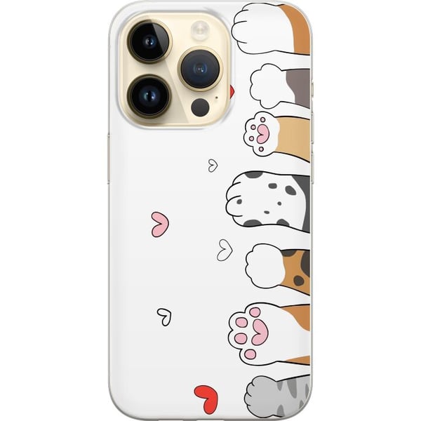 Kompatibel Mobilcover til Apple iPhone 14 Pro Søde kattepoter med hjerter på hvid baggrund, minimalistisk kawaii-motiv til dyreelskere, blødt design Kompatibel Mobilcover til Apple iPhone 14 Pro Søde kattepoter med hjerter på hvid baggrund, minimalistisk kawaii-motiv til dyreelskere, blødt design