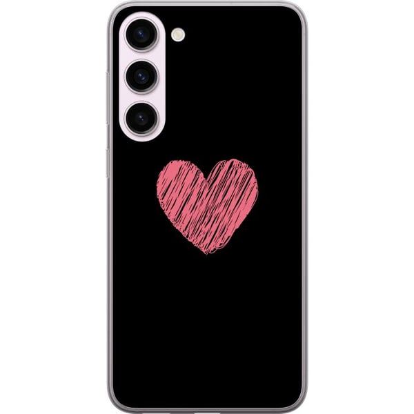 Kompatibel Mobilcover til Samsung Galaxy S23+ Håndtegnet lyserødt hjerte på sort minimalistisk baggrund Kompatibel Mobilcover til Samsung Galaxy S23+ Håndtegnet lyserødt hjerte på sort minimalistisk baggrund