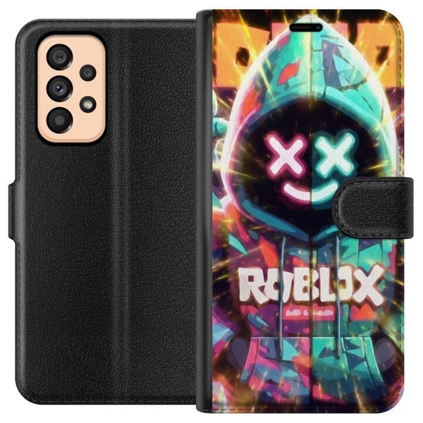 Kompatibelt Lommeboketui til Samsung Galaxy A53 5G Neonfarget Roblox-inspirert hoodiefigur med lysende effekter og energisk bakgrunn, kraftfull gamin